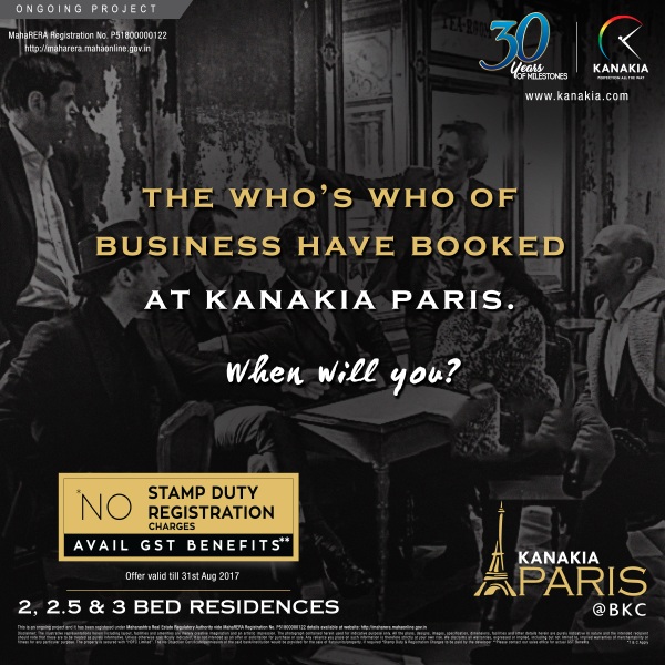 Kanakia Paris offers 2 & 3 bed residences with GST benefits having no Stamp Duty and Registration Charges Update