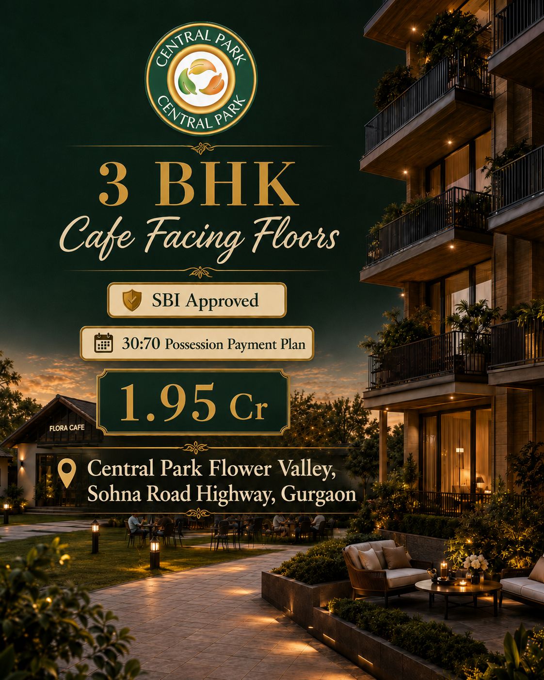Explore Luxurious 3 BHK Cafe Facing Floors || Discover 3 BHK Cafe View in Gurgaon || Central Park's Premium Cafe Facing 3 BHK Update