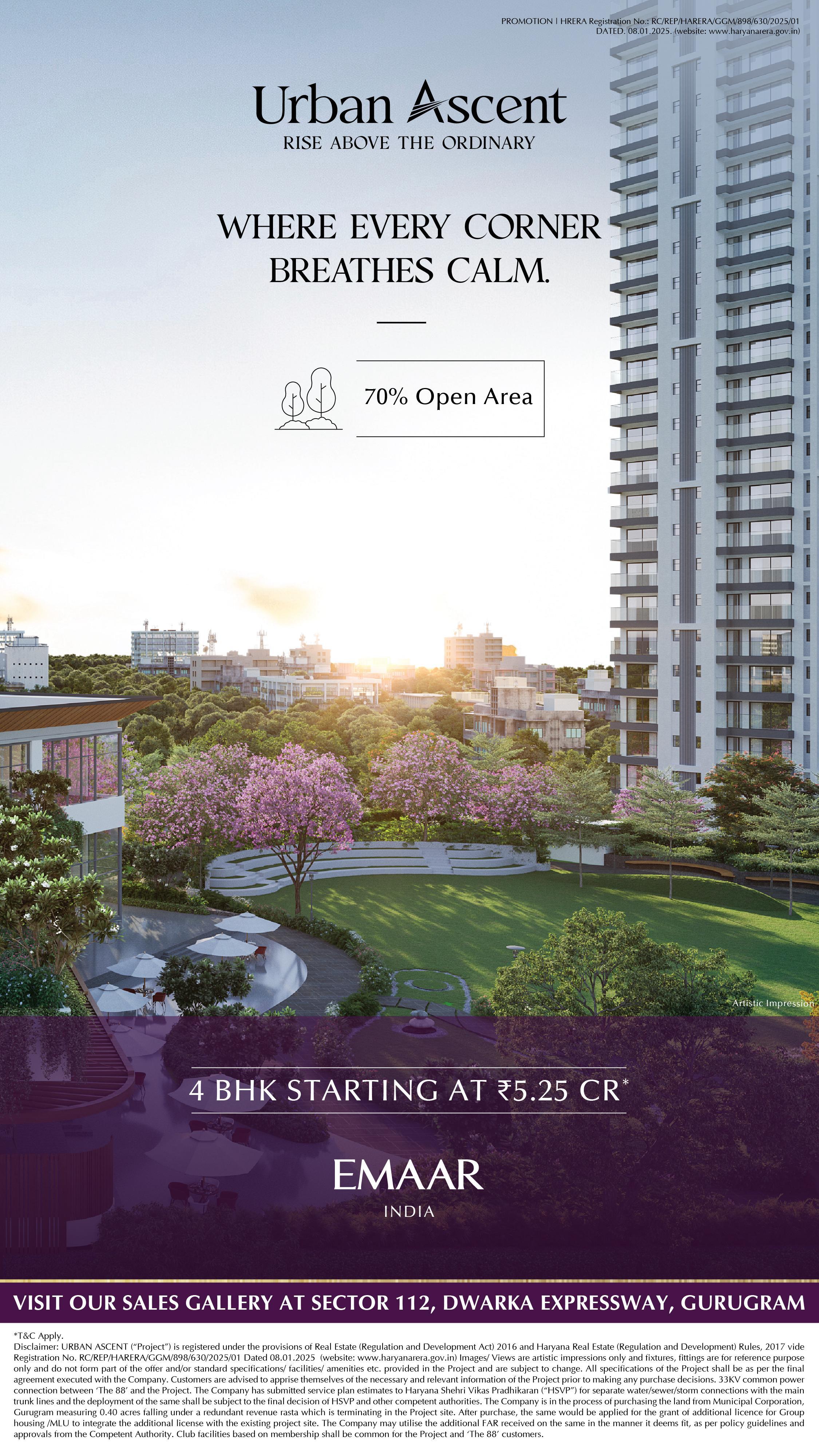 Explore Emaar's Urban Ascent, 4 BHK Starting at ₹5.25 Cr, Gurugram Update