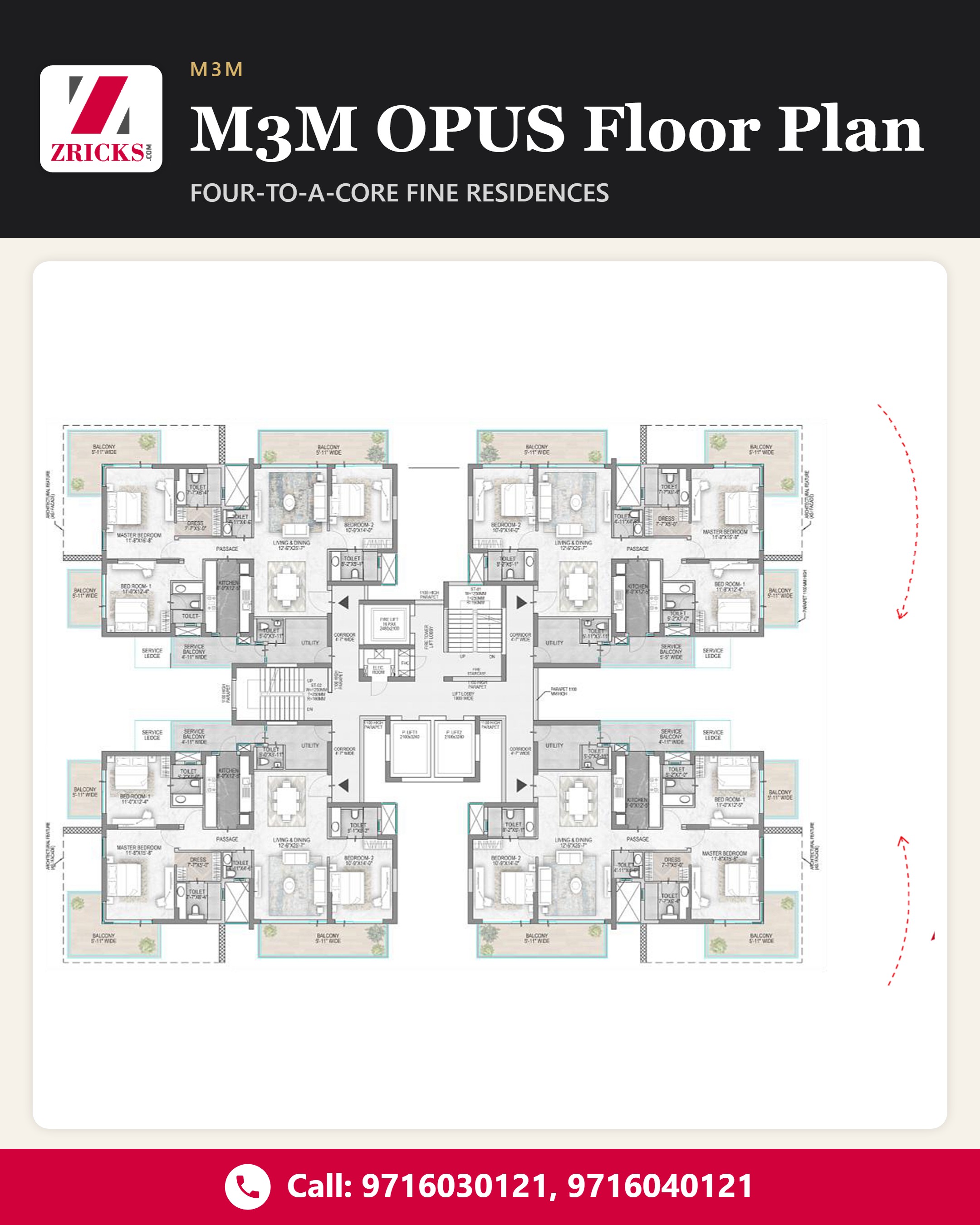 M3M OPUS Floor Plan: Four-to-a-Core Fine Residences Update