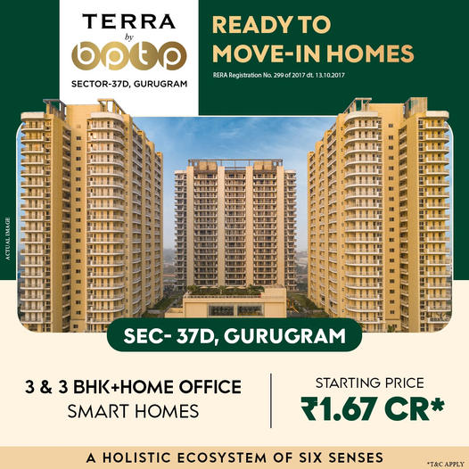 Ready to move in 3 BHK & 3 BHK + office start Rs 1.67 Cr at BPTP Terra, Sector 37D, Gurgaon Update