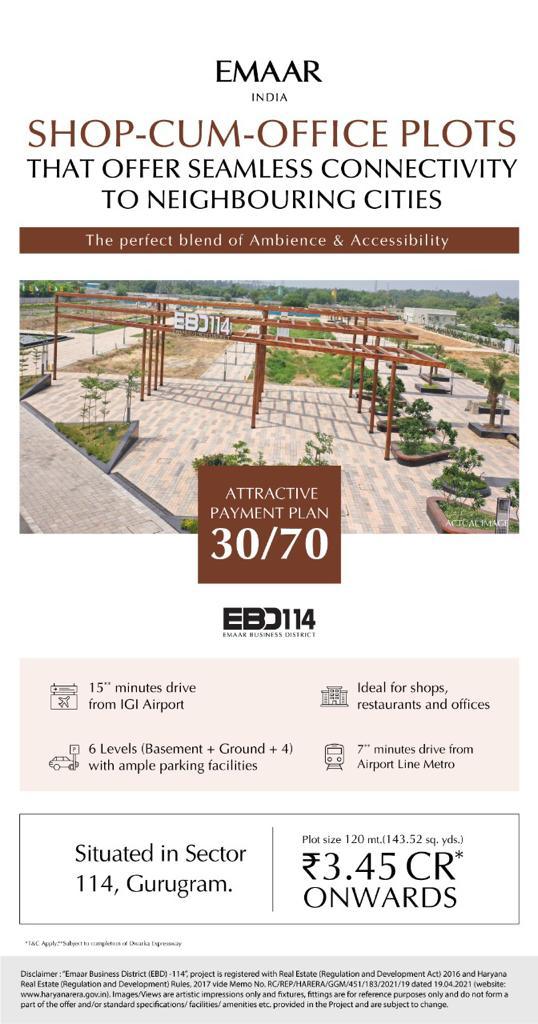 Attractive payment plan 30:70 at Emaar EBD 114, Gurgaon Update