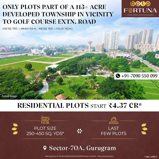 Residential plots starting Rs 4.37 Cr at BPTP Fortuna, Sec 70A, Gurgaon Update