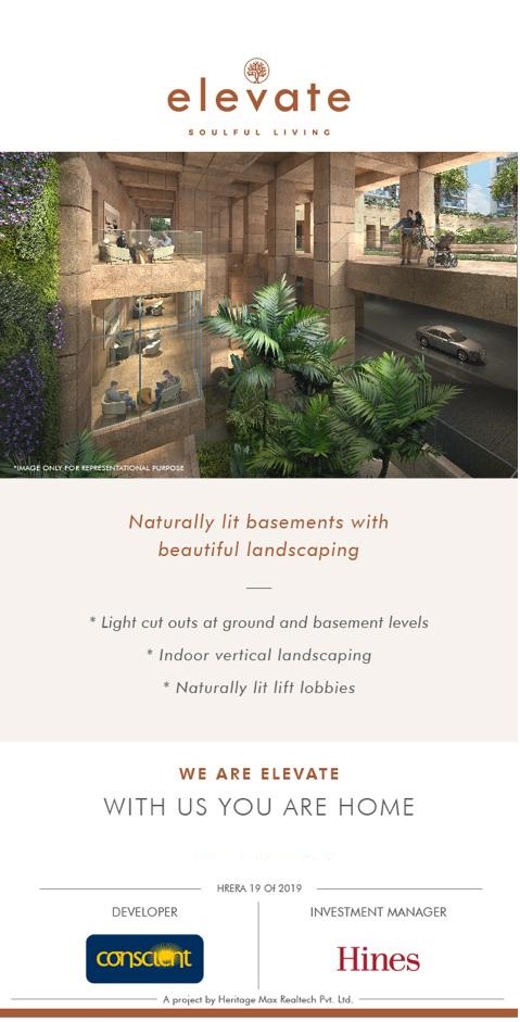 Naturally lit basements with beautiful landscaping at Conscient Hines Elevate in Gurgaon Update
