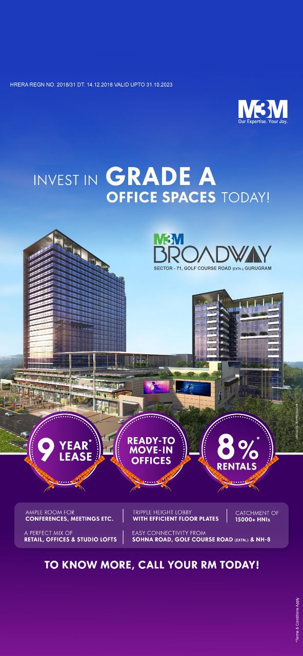 Invest in grade A office space today at M3M Broadway in Sector 71, Gurgaon Update