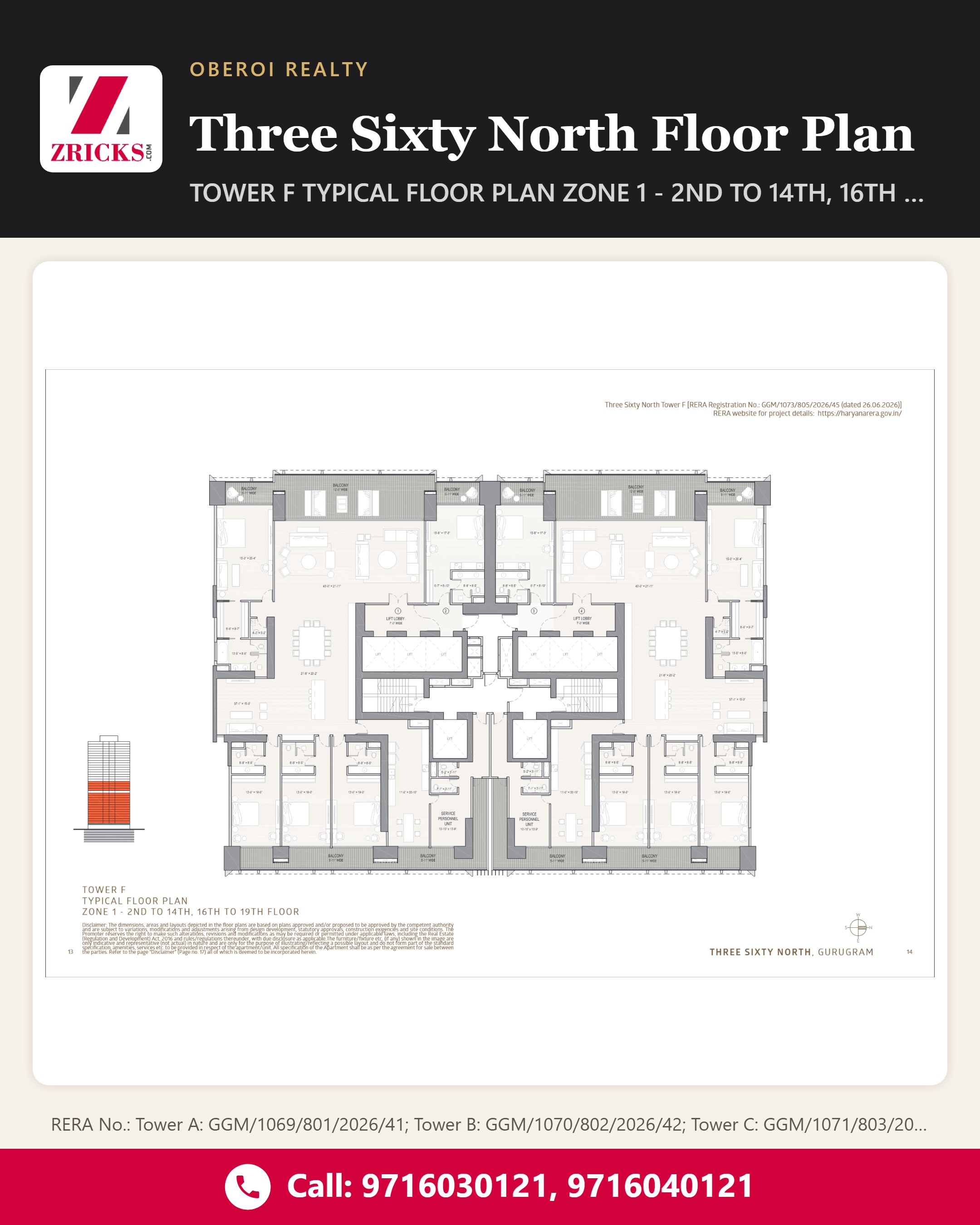 Oberoi Realty Three Sixty North Floor Plan: Tower F Typical Floor Plan Update