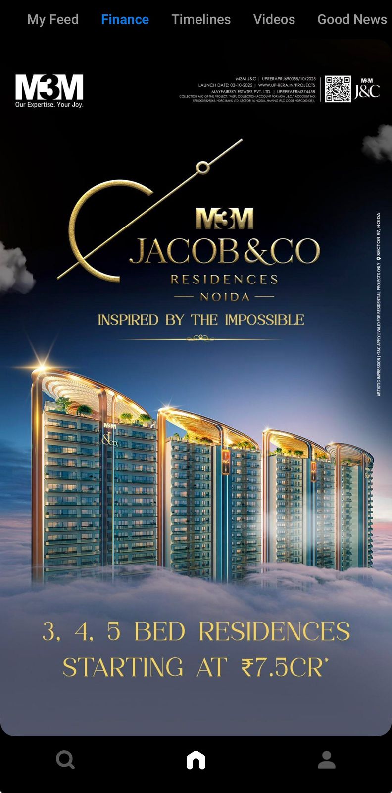 Luxurious 3, 4, 5 BHK Residences by M3M at Jacob & Co Residences Noida – Starting ₹7.5Cr Update