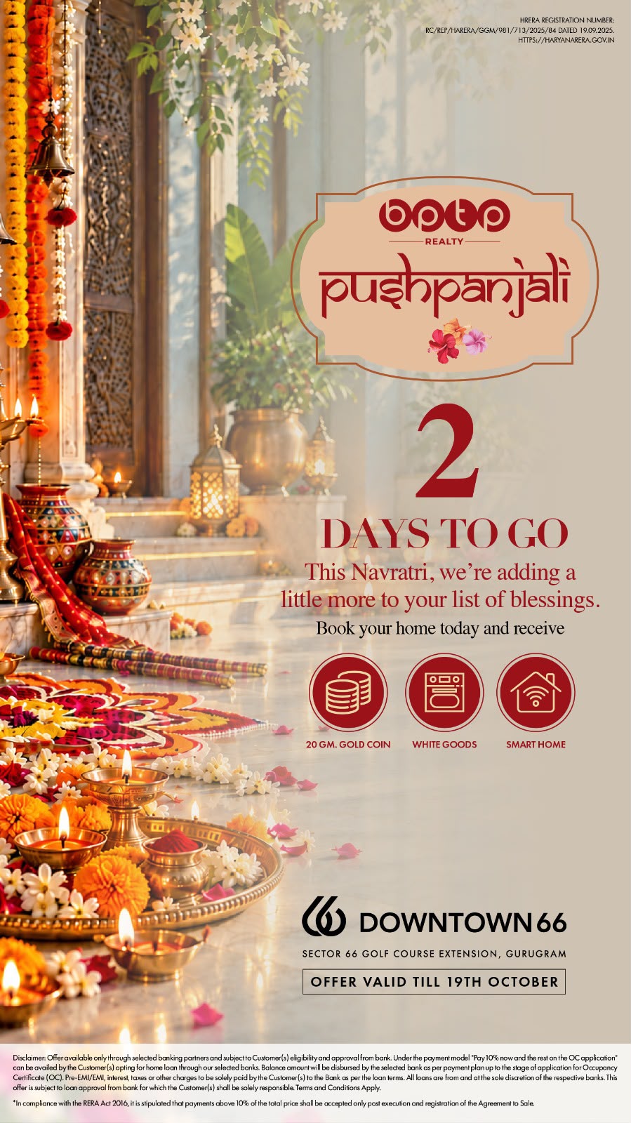 Secure Your Blessings with BPTP Pushpanjali! || Final 2 Days for Exclusive Offers at Downtown 66 || Unlock Festive Deals, Gurugram - Act Fast!