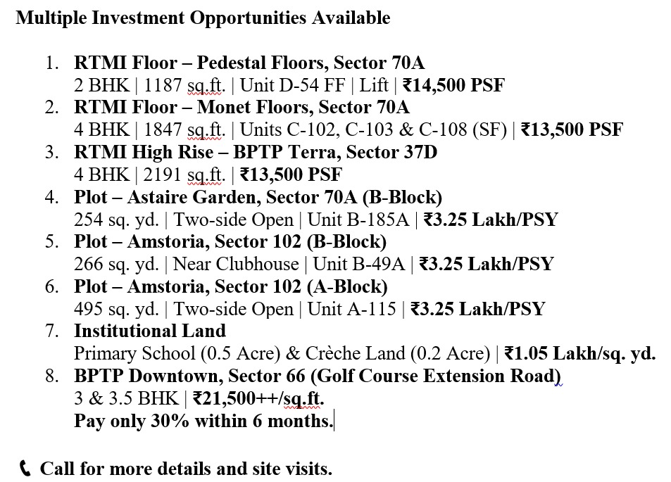 Explore Multiple Investment Opportunities Now || Invest in Prime Locations with BPTP || Secure Your Property Investment Today Update