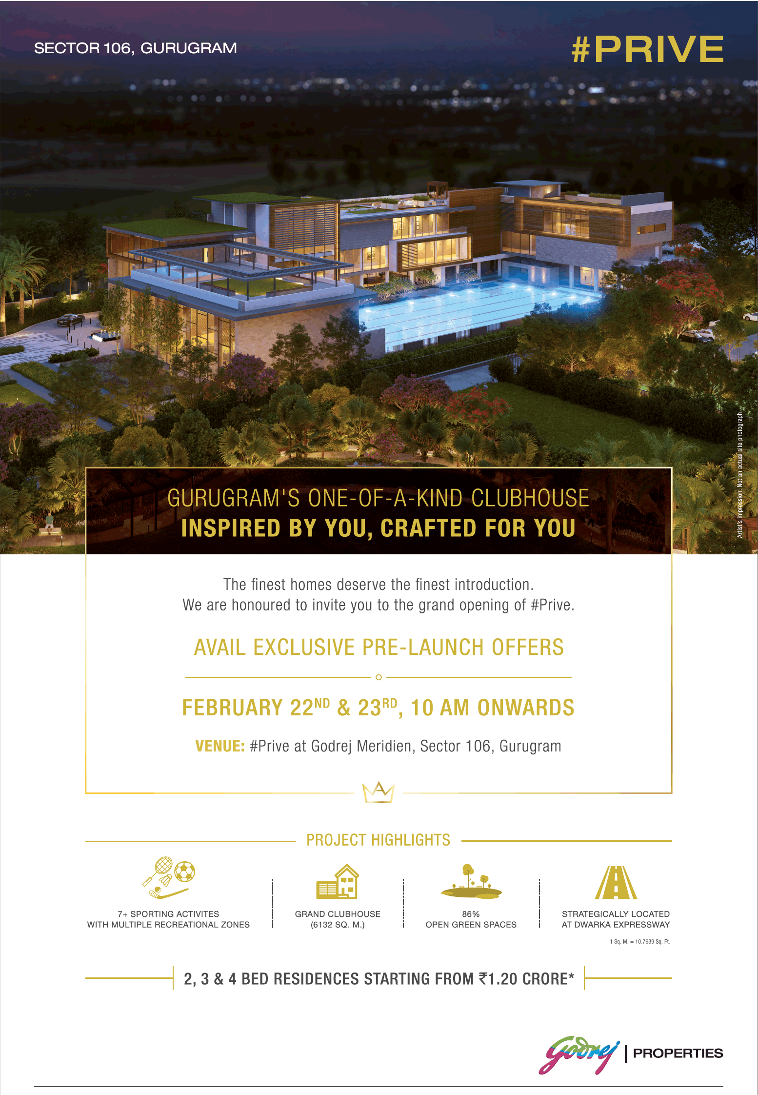 2, 3 and 4 BHK starting from Rs 1.2 Cr at Godrej Prive in Gurgaon Update