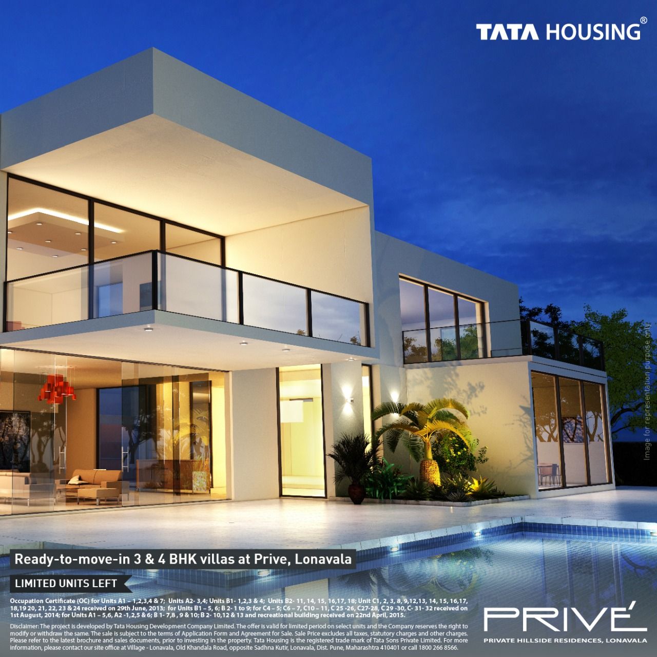 Ready to move in 3 and 4 BHK villas at Tata Prive, Lonavala in Pune Update