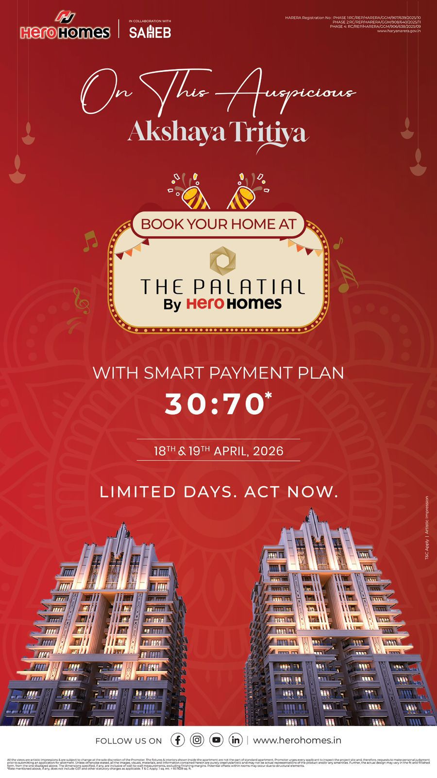 Book Your Home This Akshaya Tritiya with Hero Homes || Limited Time Smart Payment Plan at The Palatial || Secure Your Home on 18th & 19th April 2026 Update