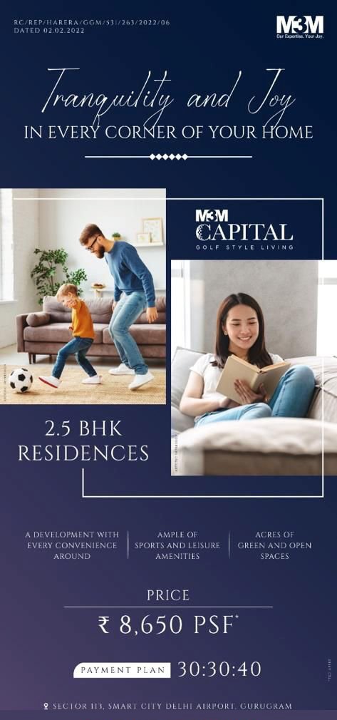 Presenting 2.5 BHK  residences Rs 8650 per sqft at M3M Capital in Gurgaon Update