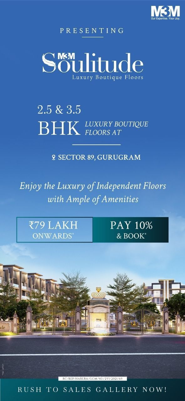 Enjoy the luxury of independent floors with ample of amenities at M3M Soulitude, Gurgaon Update