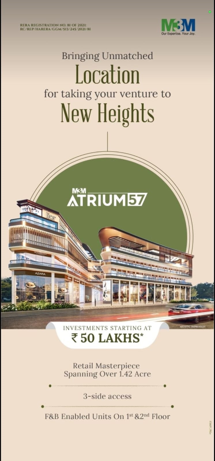 Investments starting Rs 50 Lac onwards at M3M Atrium 57, Gurgaon Update