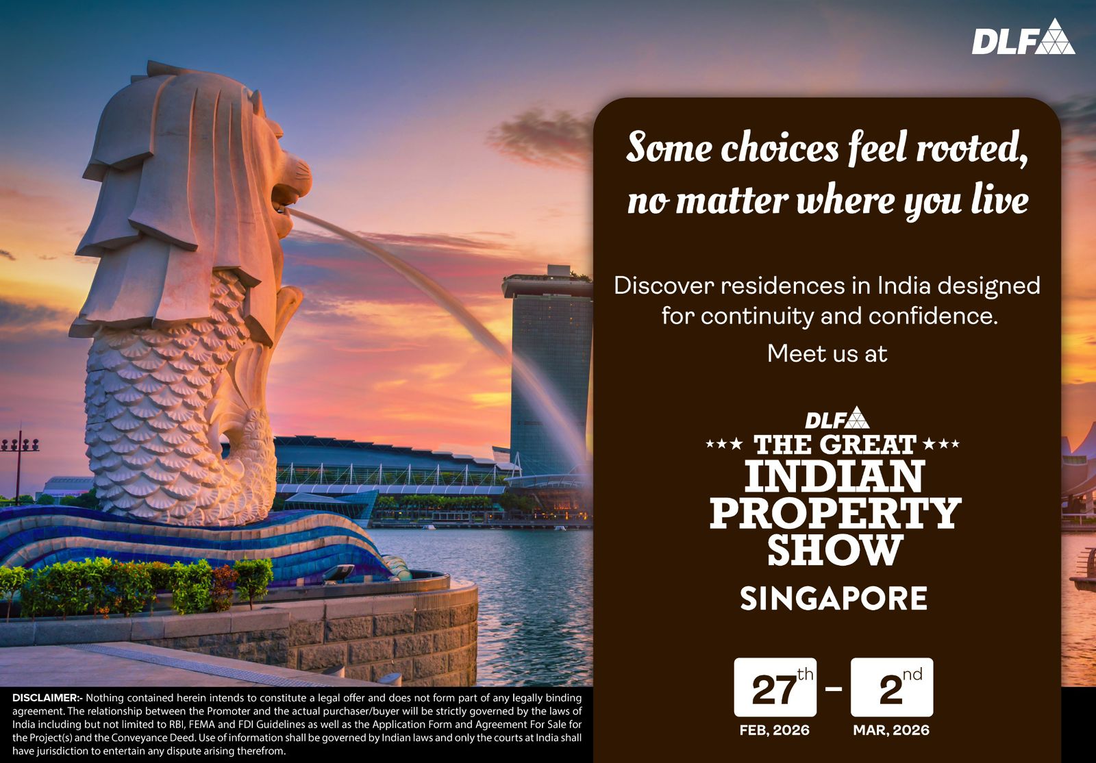 Join DLF's Great Indian Property Show in Singapore, Feb 27 - Mar 2! Update