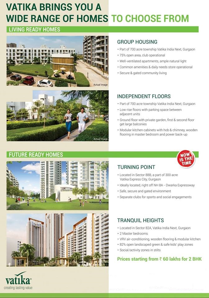 Vatika Group offers you to choose from wide range of homes in Gurgaon Update