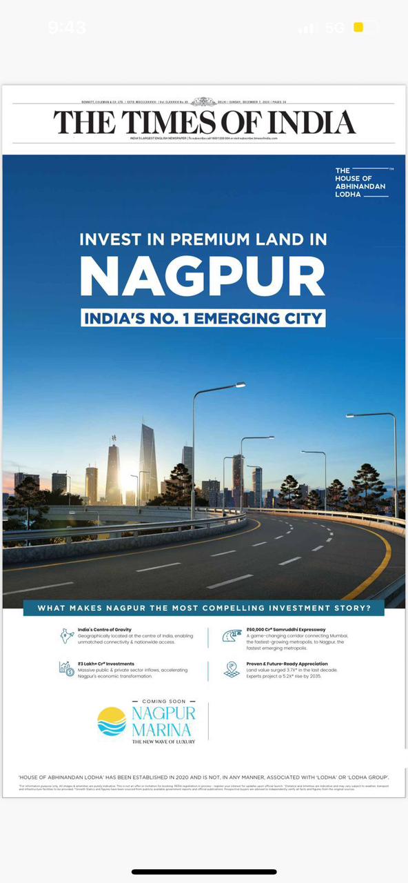 Invest in Premium Villa Plots at Nagpur Marina, Book Now at ₹59.99 Lakh, Nagpur, Abhinandan Lodha Update