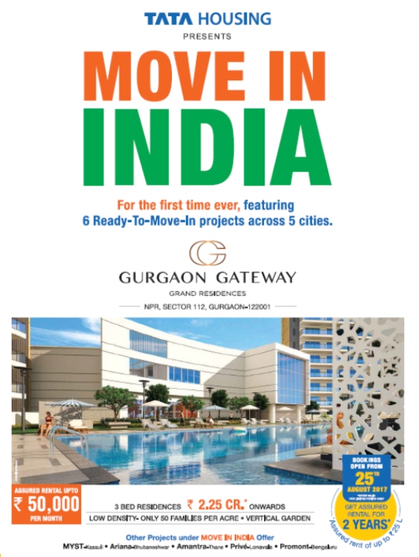 Tata Housing presents Gurgaon Gateway with 3 BR @ 2. 25 cr. with assured rental Update