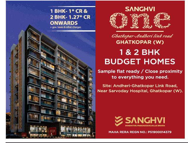 1 and 2 BHK budget homes at Sanghvi One Ghatkopar West, Mumbai Update