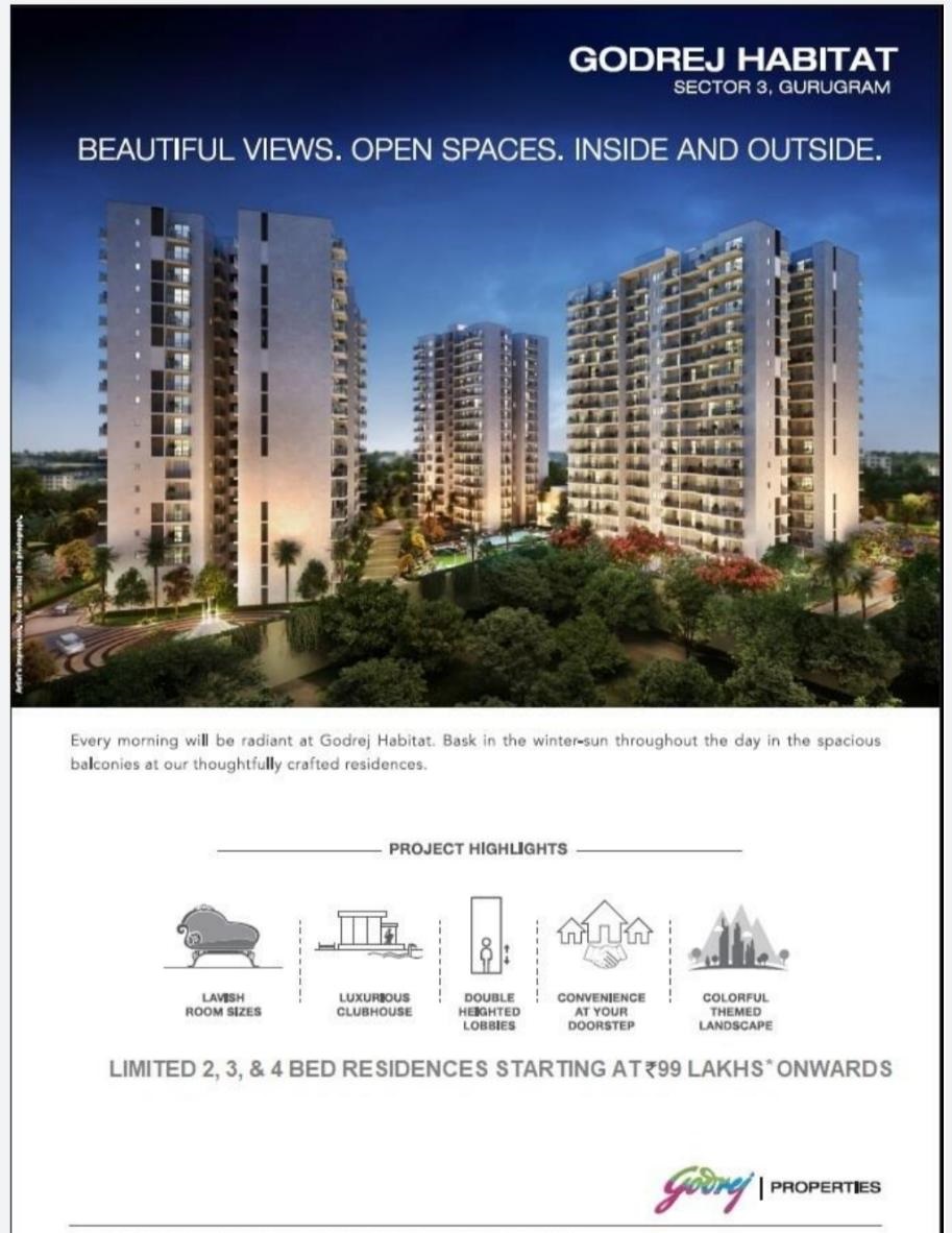 Limited 2, 3 and 4 bed residences starting at Rs 99 Lakh onwards at Godrej Habitat in Gurgaon Update
