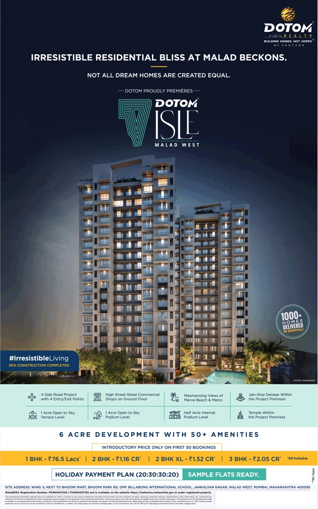 Holiday payment plan (20:30:30:20) at Dotom Isle in Malad West, Mumbai Update