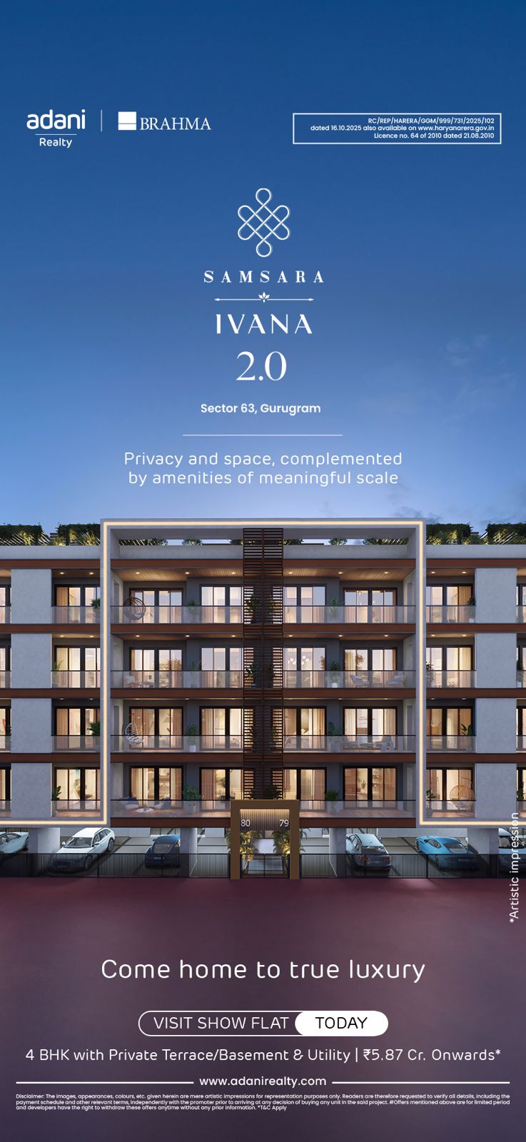 Discover Luxury Living at Samsara Ivana 2.0, Sector 63 Gurugram by Adani Realty, Price from ₹5.87 Cr Update