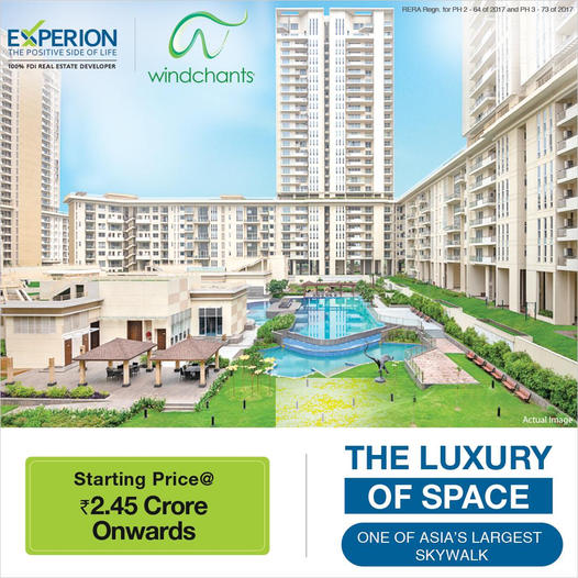 The luxury of space price starting Rs 2.45 Cr onwards at Experion Windchants, Gurgaon Update