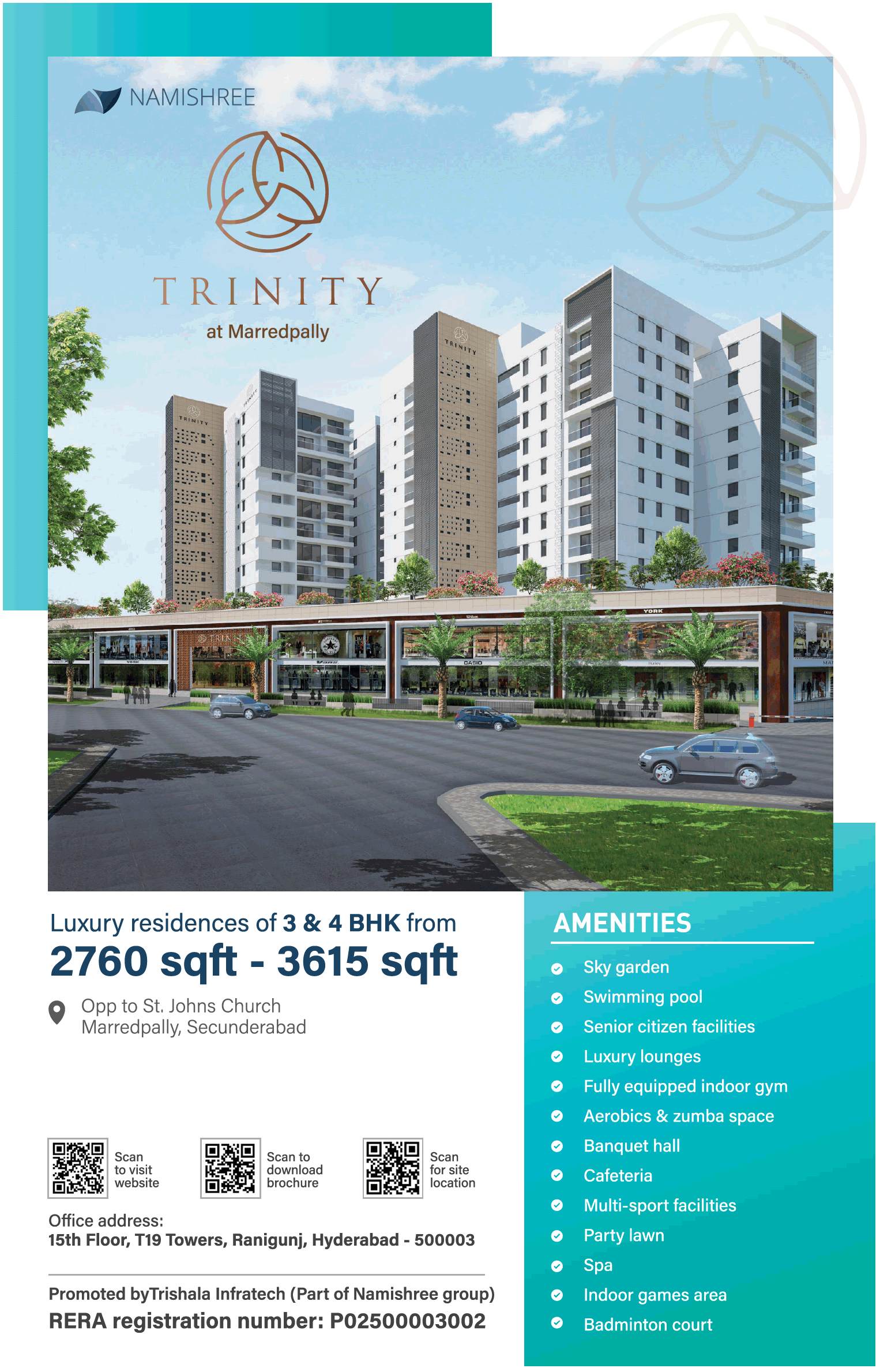 Luxury residences of 3 & 4 BHK at Namishree Trinity, Hyderabad Update