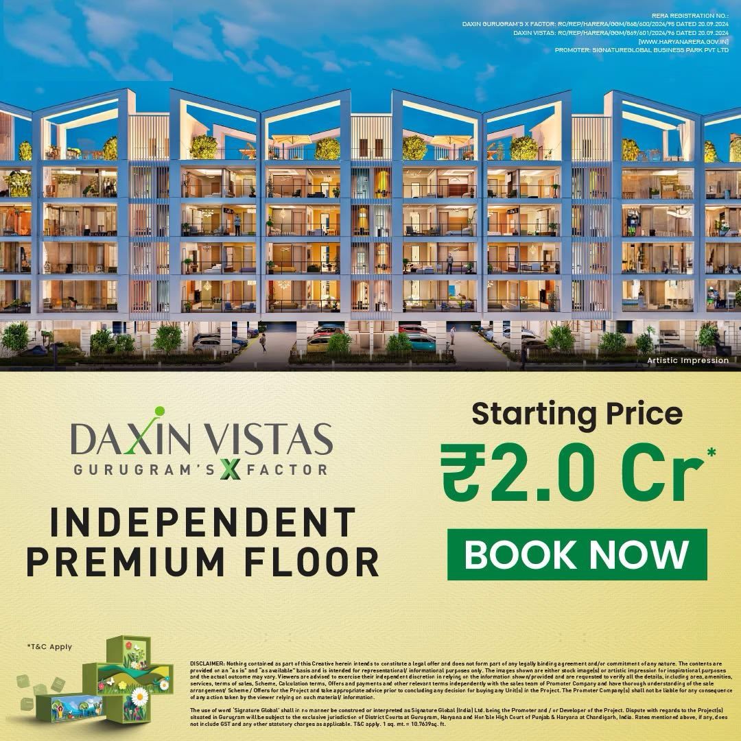 Discover Daxin Vistas: Independent Premium Floor in Gurugram Starting at ₹2 Cr Update