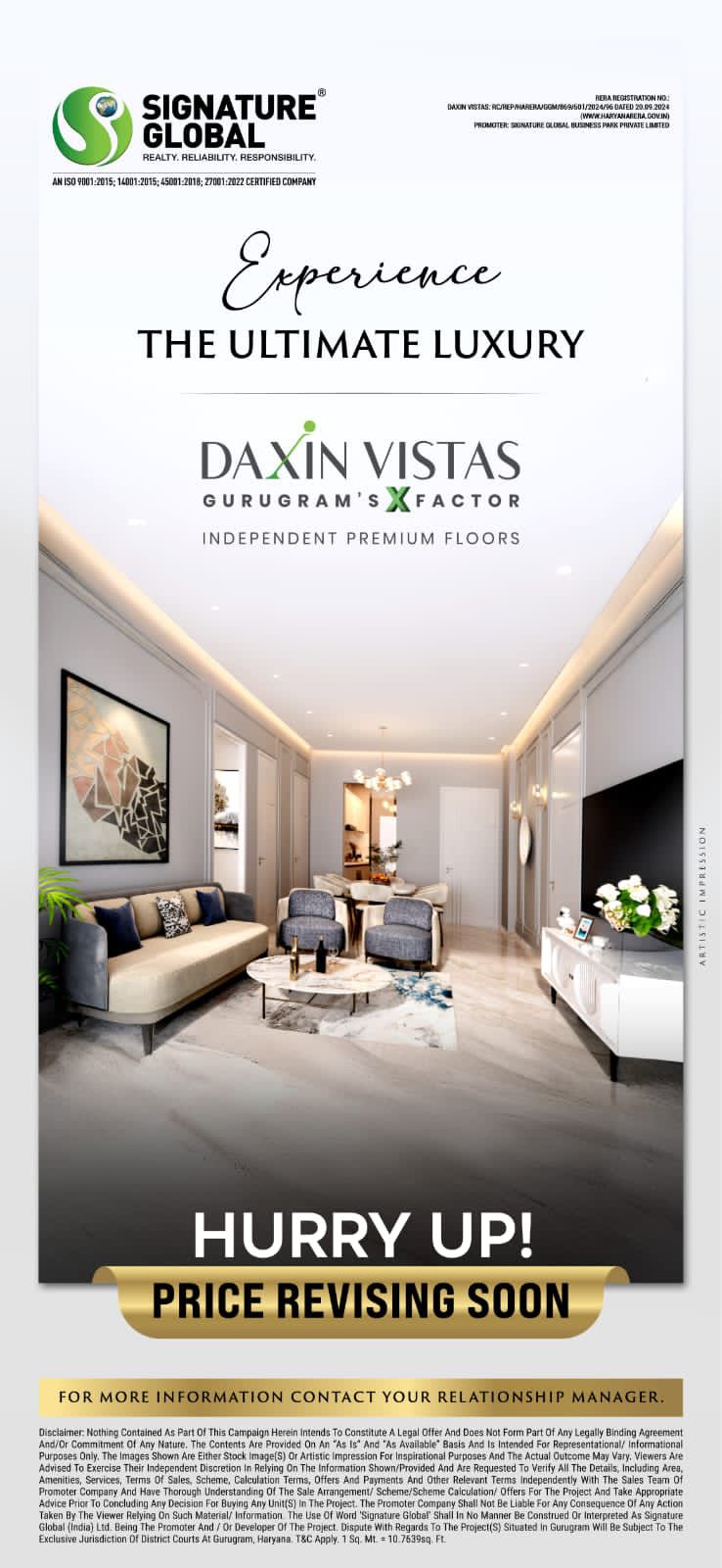Hurry, Prices Revising Soon, Daxin Vistas by Signature Global in Gurugram! Update