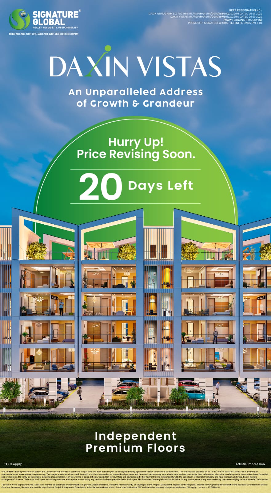 Signature Global's DAXIN VISTAS, An Unparalleled Address of Growth & Grandeur, Price Revising Soon, 20 Days Left! Update
