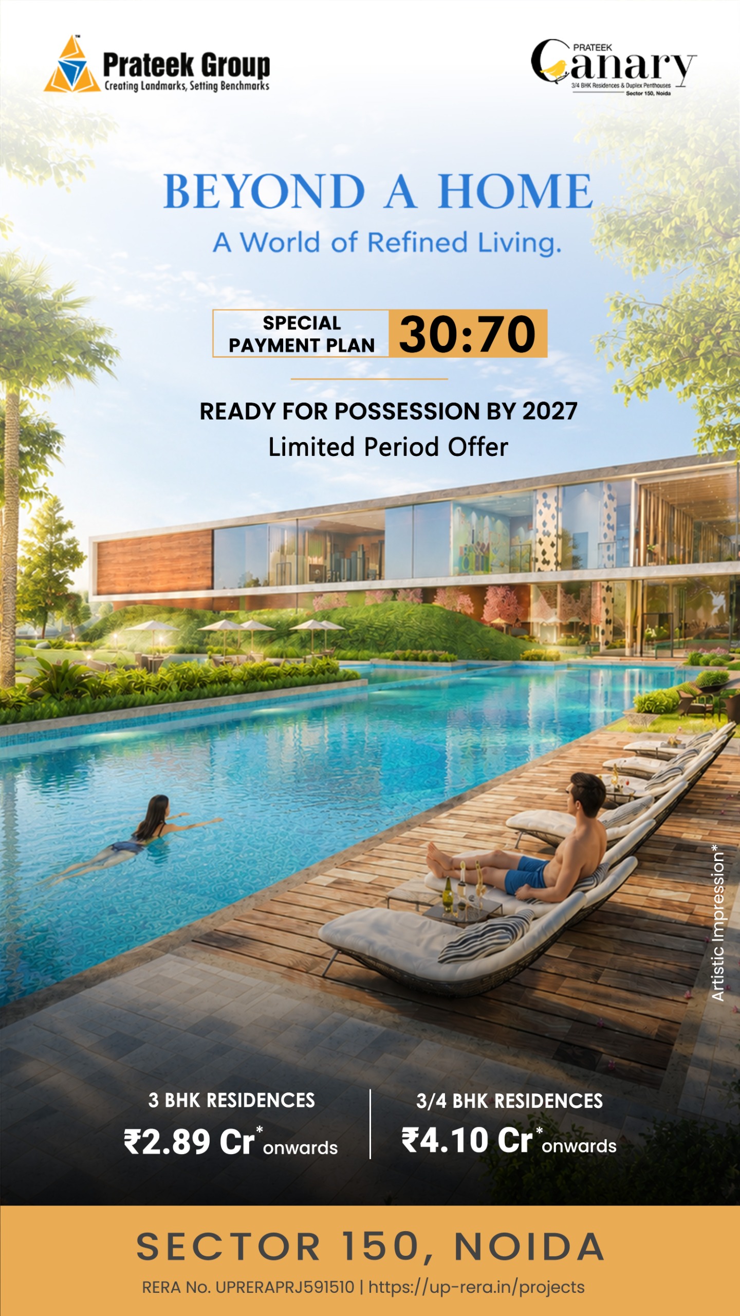 Unlock the 30:70 Payment Plan at Prateek Canary || Secure Your Dream Home in Sector 150, Noida || Limited Period Offer - Possess by 2027 Update