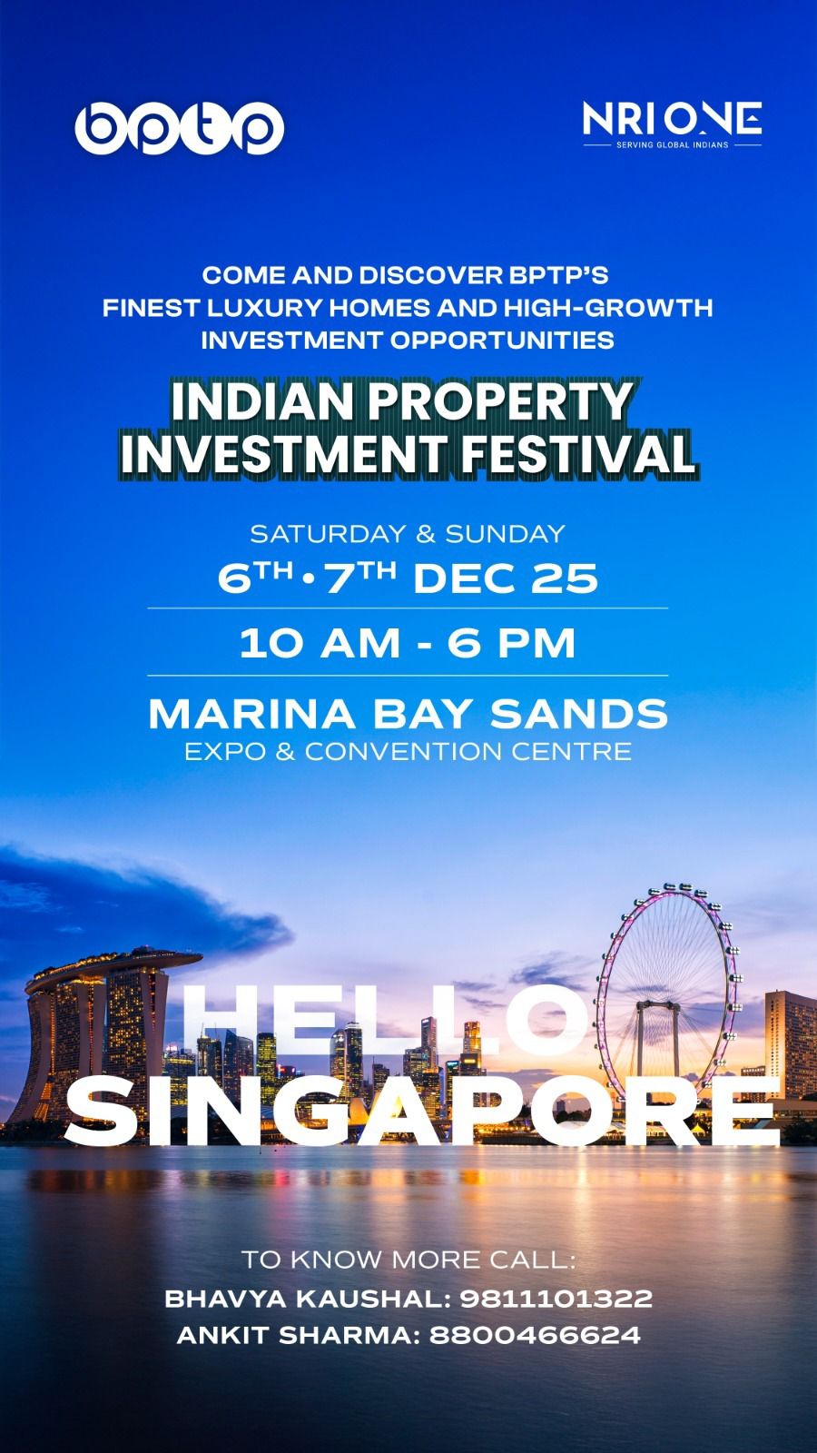 Explore BPTP Luxury Homes at Indian Property Investment Festival, Dec 6-7, Marina Bay Sands, Singapore Update