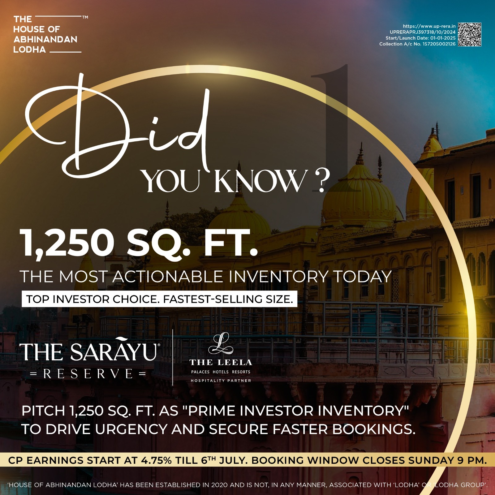 Discover 1250 SQ. FT. Prime Investor Inventory at The SāraYū Reserve by House of Abhinandan Lodha Update