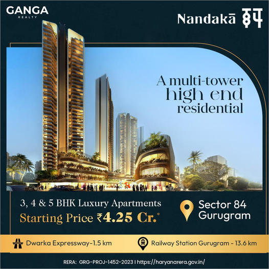 Ganga Realty's Nandaka 84: Architectural Majesty in Sector 84, Gurugram Update