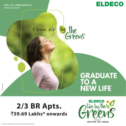 Clean Air by the Greens at Eldeco Offering 2 & 3 BR Apts. @ Rs 59.69 Lacs* in Sector 150 Noida Update
