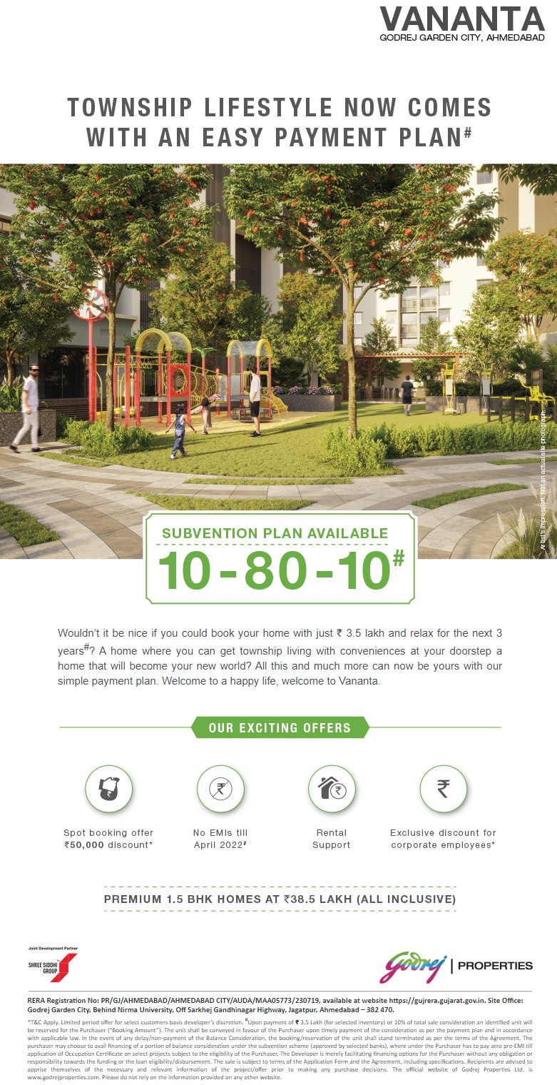 Book 1.5 BHK homes at Rs 38.5 lakh at Vananta at Godrej Garden City, Ahmedabad Update