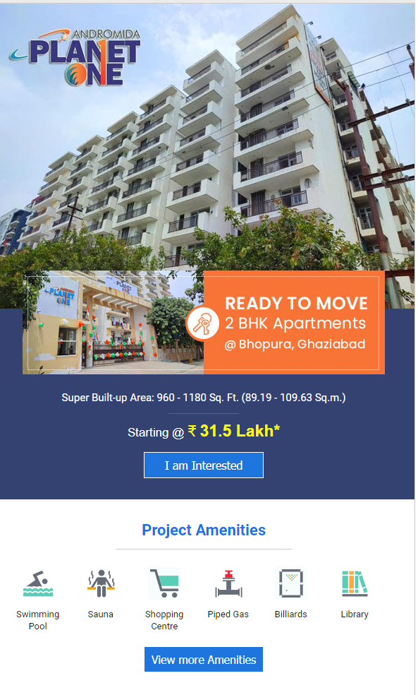 Ready to move in 2 BHK apartments Rs 31.5 Lac onwards at Andromida Planet One, Ghaziabad Update