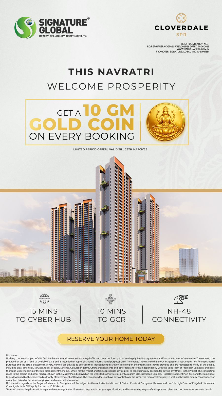 Welcome Prosperity with a 10gm Gold Coin! || Navratri Gold Coin Offer on Every Booking || Limited Period: Book Now at Cloverdale SPR Update