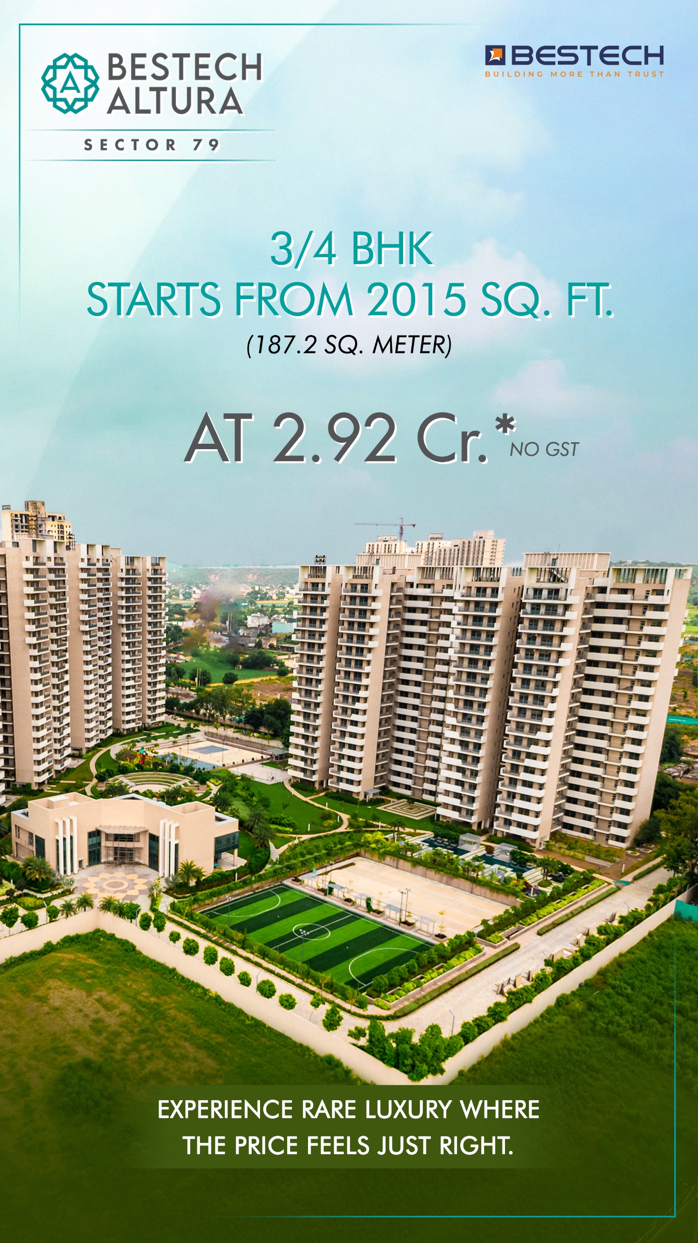 Discover Bestech Altura, Sector 79: 3/4 BHK Starting 2015 Sq Ft at 2.92 Cr. Update