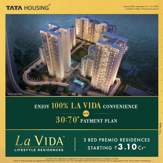 Book 3 BHK Premio residences Rs 3.10 Cr at Tata La Vida in Sector 113, Gurgaon Update