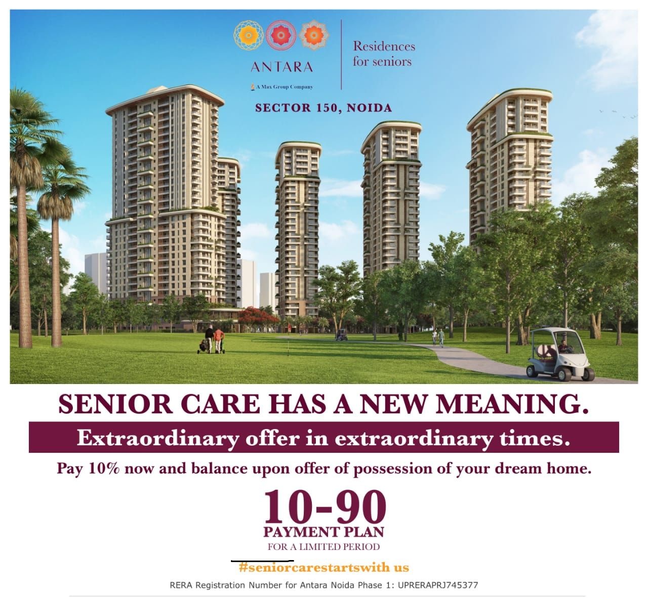 Pay 10% now and 90% on possession at Antara Residences, Noida Update
