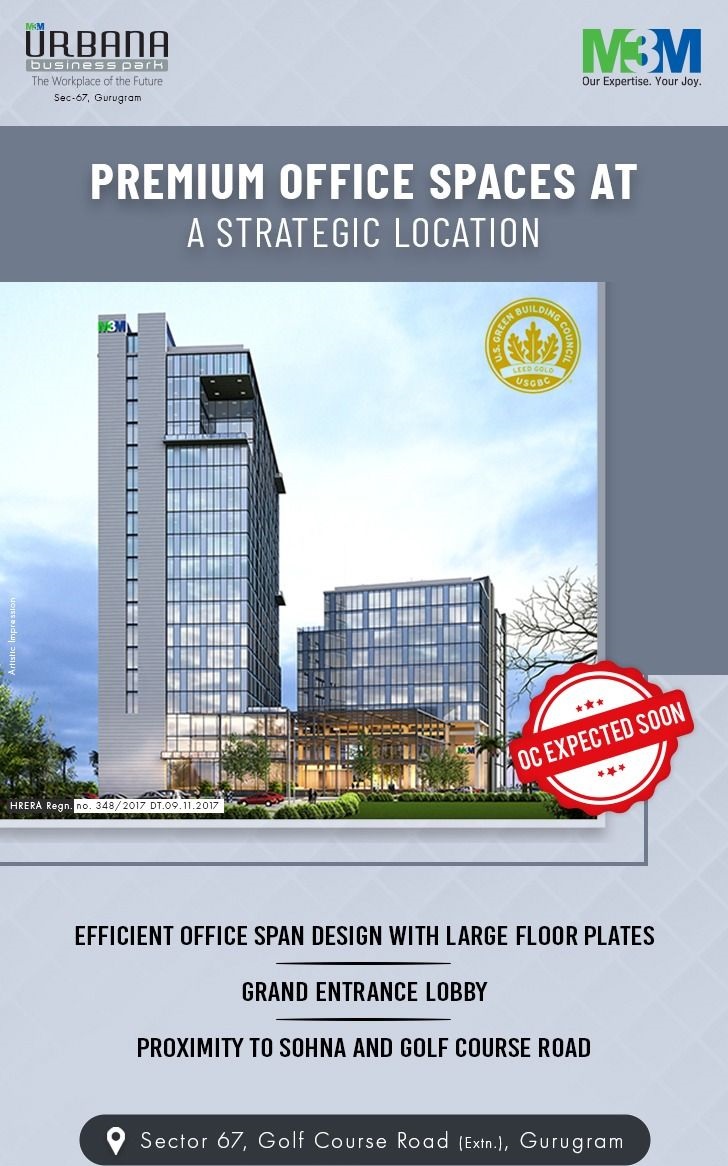 Premium office spaces at a strategic location is M3M Urbana Premium in Sector 67, Gurgaon Update