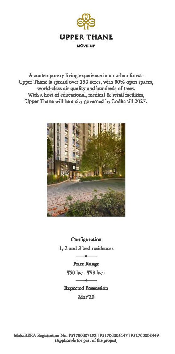 A contemporary living experience in an urban forest at Lodha Upper Thane in Mumbai Update