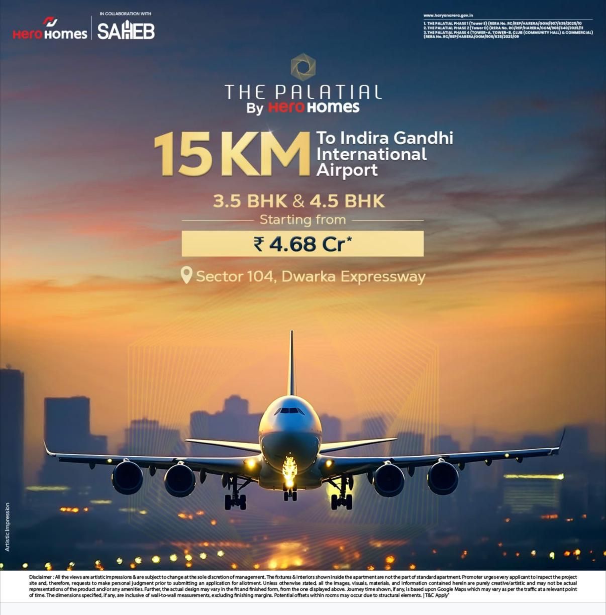 Luxury Living at Hero Homes, The Palatial, Starting 4.68 Cr, Sector 104, Dwarka Expressway Update