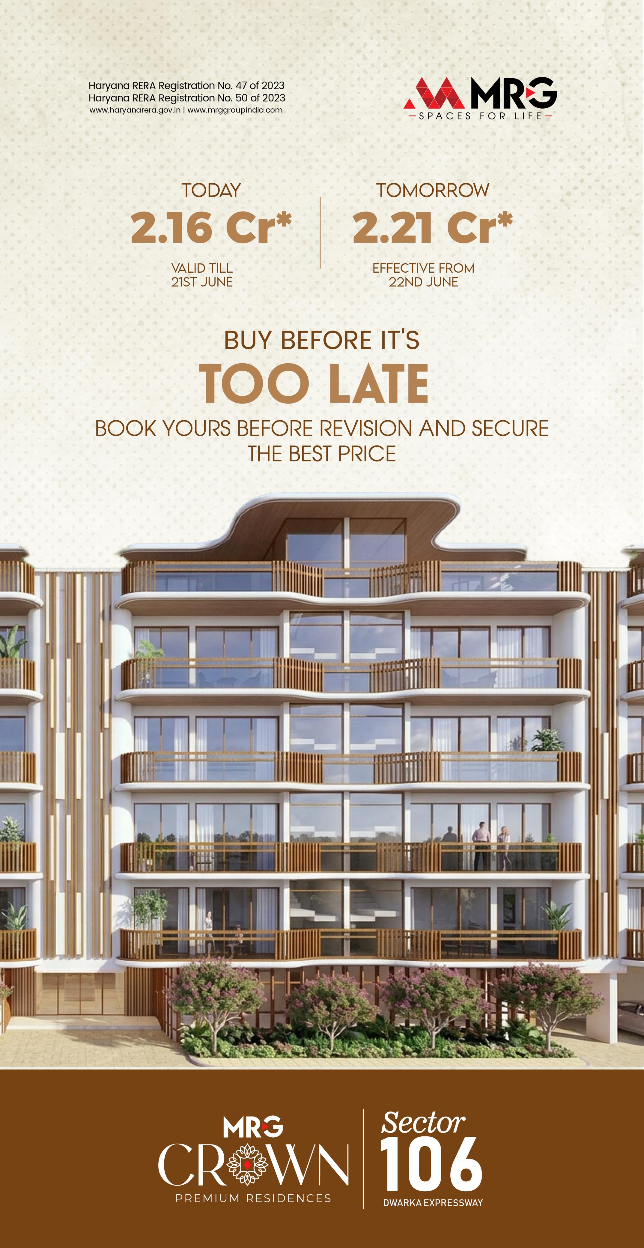 Secure the Best Price Today at MRG Crown || Last Chance Before Price Increase || Book Now at MRG Crown Sector 106 Update