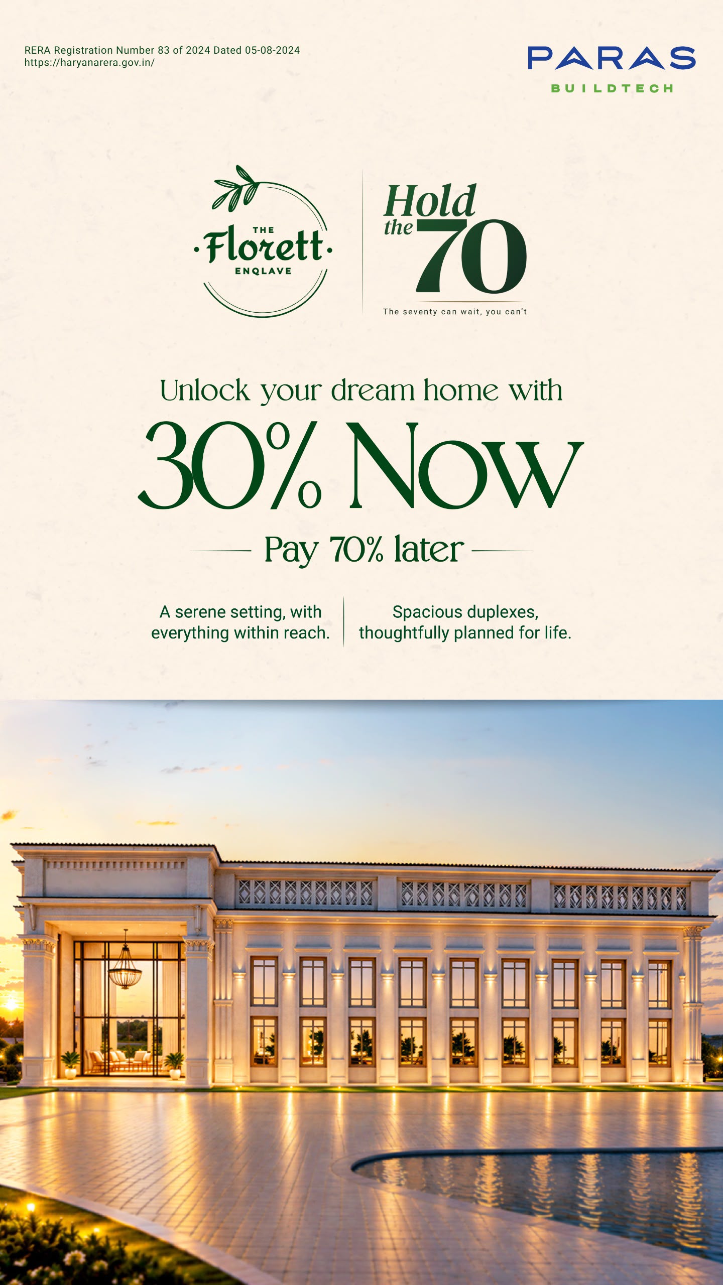 Unlock Your Dream Home at Paras Florett - Pay 30% Now! || Secure Your New Home Today: 30/70 Payment Plan || Move into Spacious Duplexes with Just 30% Payment Update