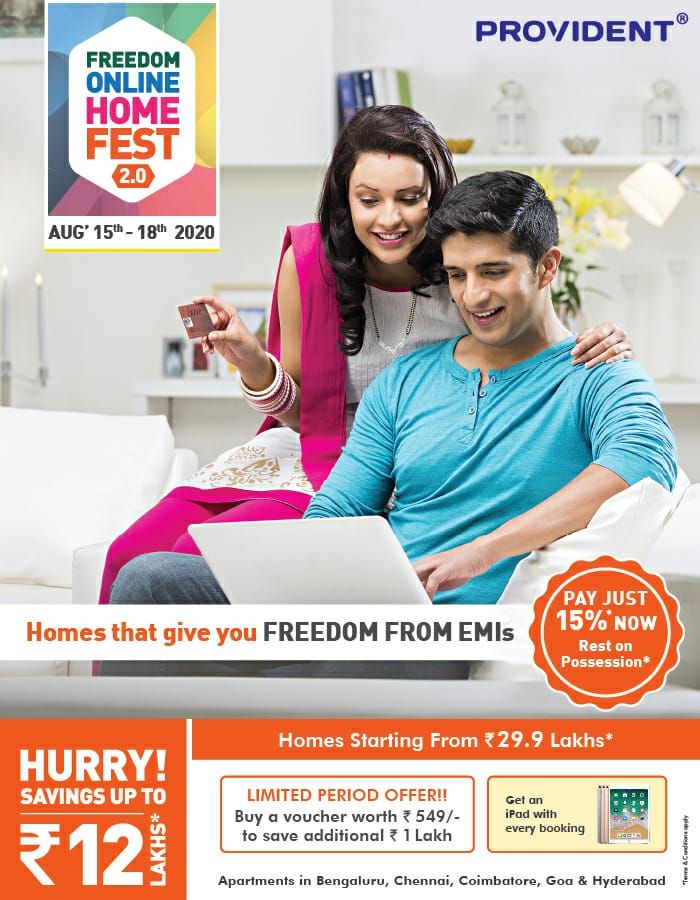 Pay only Rs 6.5 Lakh now and enjoy freedom from EMI at  Provident Housing Projects Update