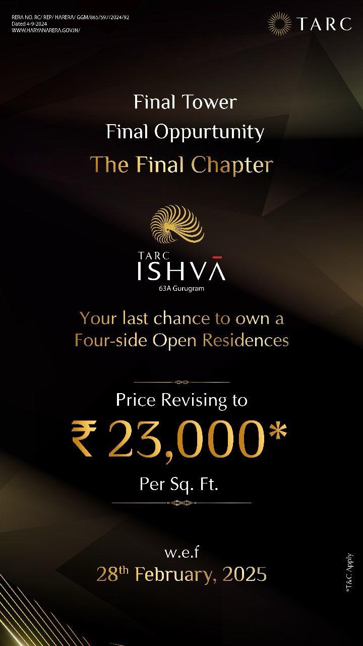 TARC Ishva, 63A Gurugram, Price Revising to ₹23,000 Per Sq Ft, Final Opportunity! Update